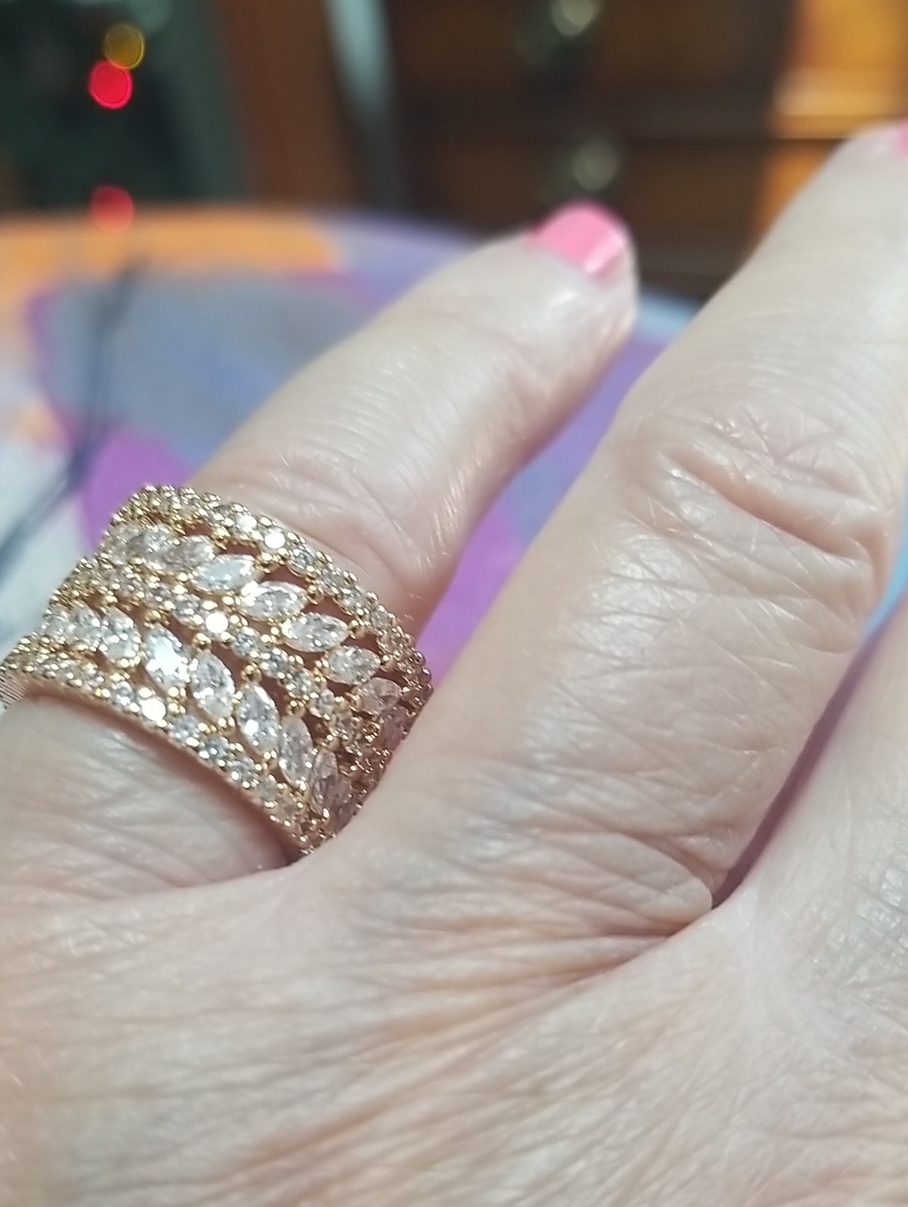 Gold Tone Pavé Marquise Multi-Row Band Crystals Ring - Women Jewelry